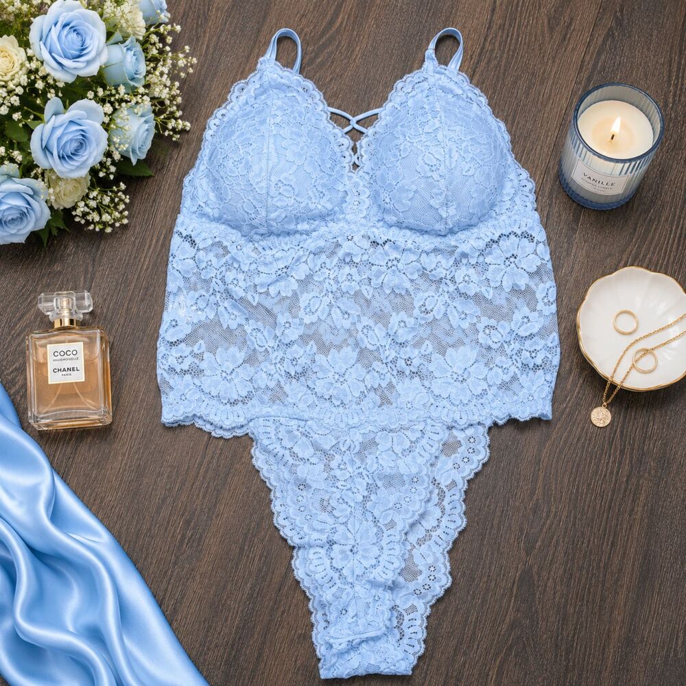 Lingerie Lace Mesh Bodysuit Light Blue Women's New Unbranded (211D)